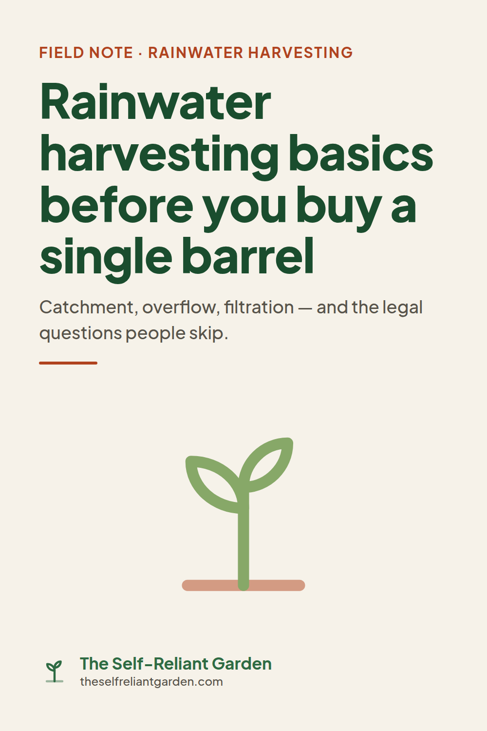 Rainwater harvesting basics before you buy a single barrel — field note from The Self-Reliant Garden